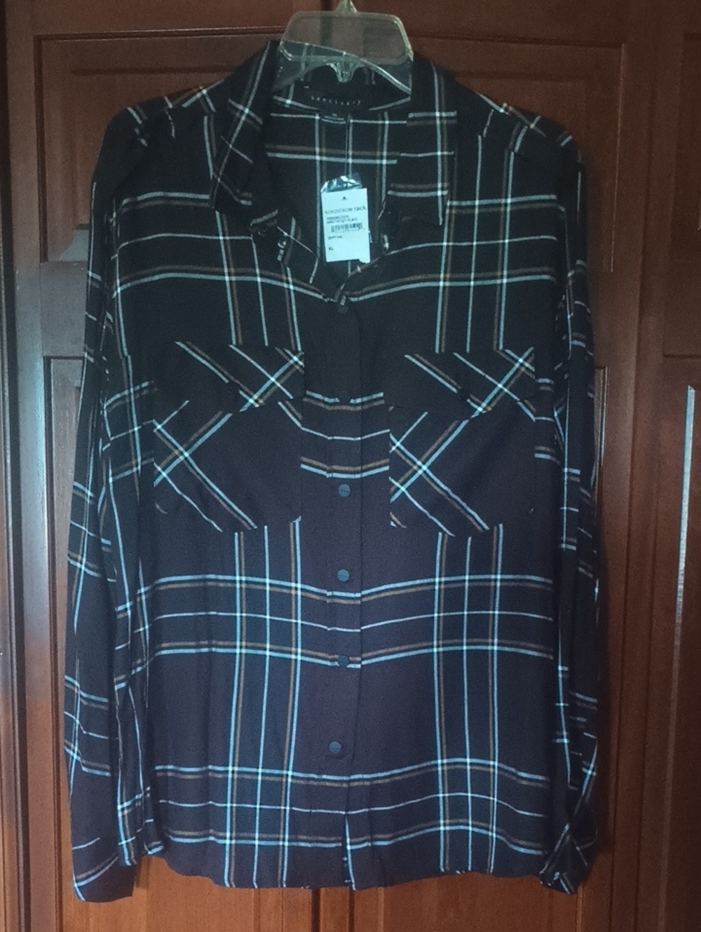 NWT Sanctuary Lightweight Plaid Long Sleeve Blouse
